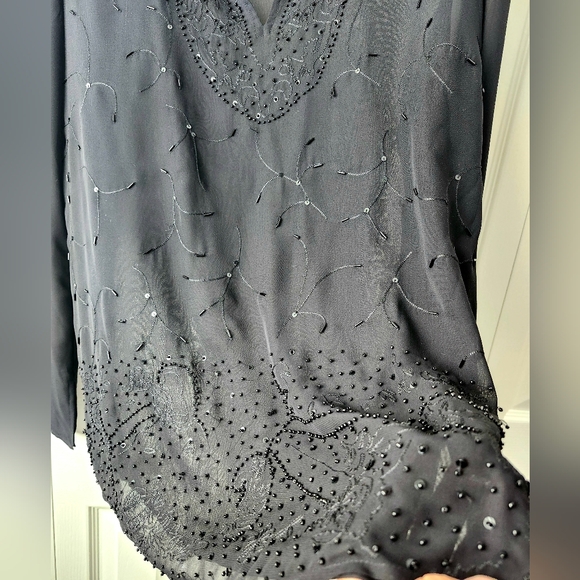 Cleo black Sheer beaded blouse, Bohemian beaded blouse, Size M - Picture 7 of 15